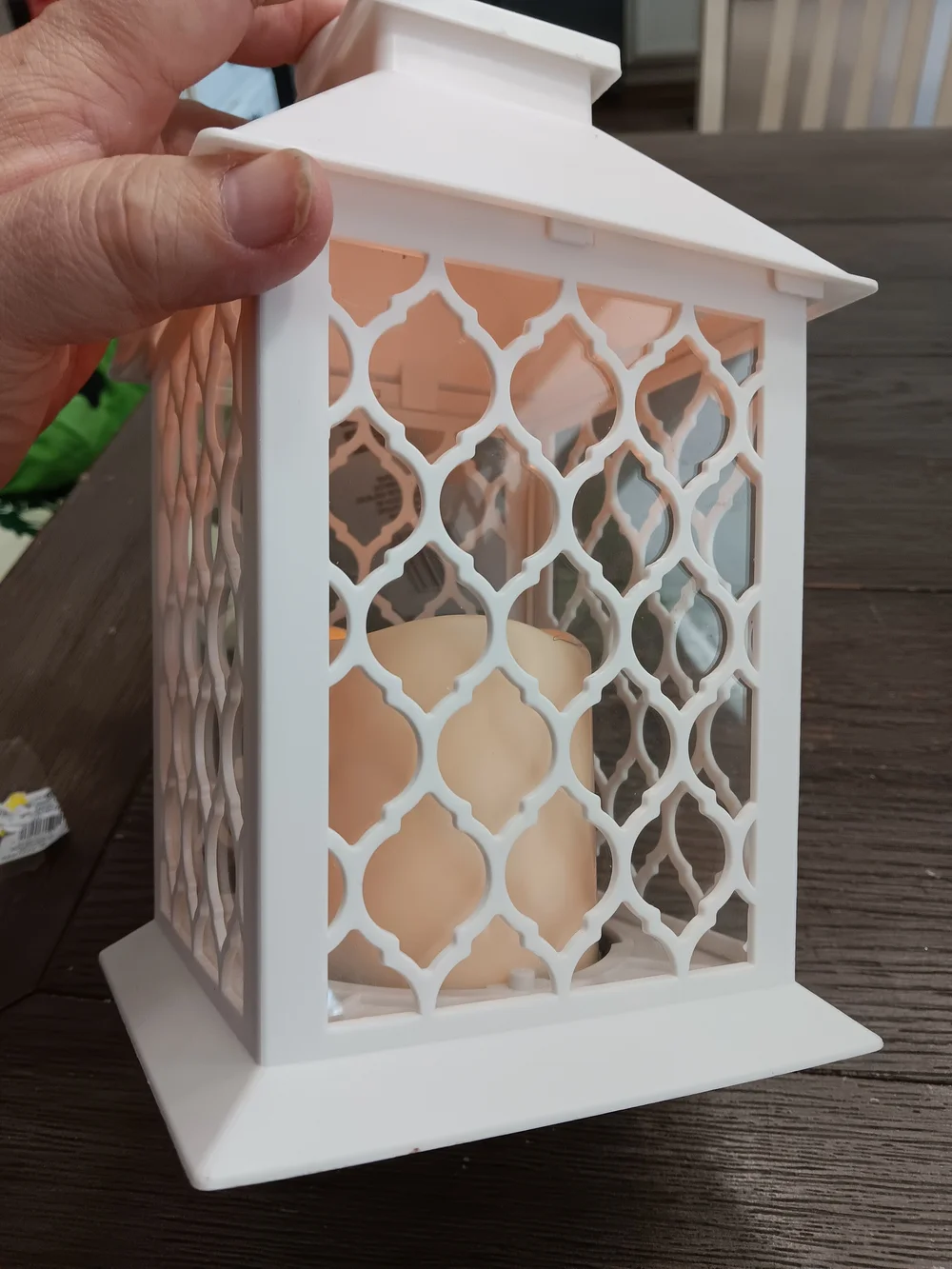 White Decorative Lantern with LED Candle -10 Inches Tall